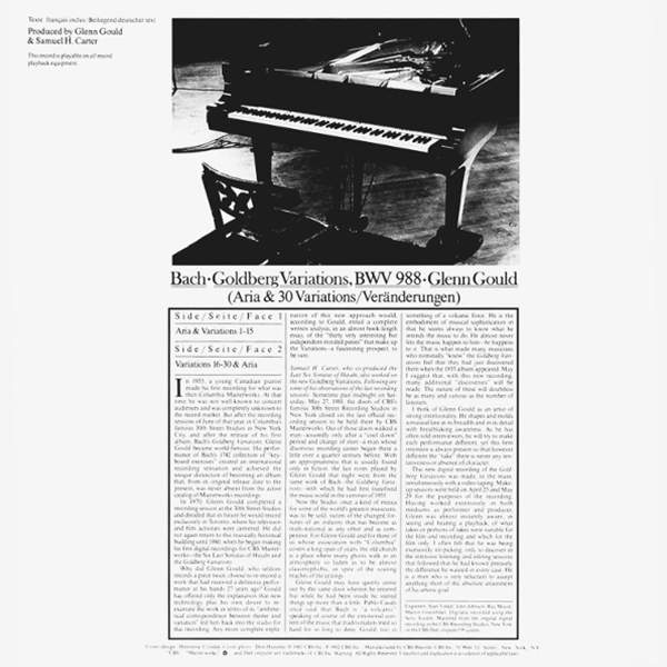 LP Gould, Glenn - Goldberg Variations BWV 988 (1981 Recording)
